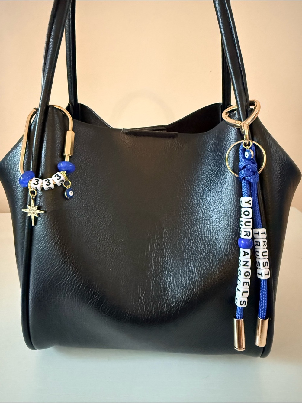 NEW 333 Trust Your Angels Evil Eye North Star Bag Charm + Keychain Talisman Set